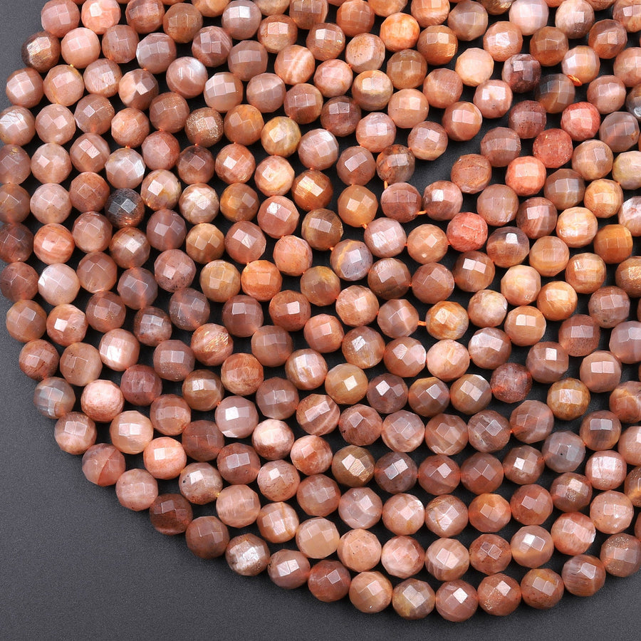 Natural Sunstone Faceted 6mm 8mm Round Beads High Quality A Grade With Glittering Feldspar Fiery Golden Orange Brown Gemstone 16" Strand