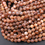 Natural Sunstone Faceted 6mm 8mm Round Beads High Quality A Grade With Glittering Feldspar Fiery Golden Orange Brown Gemstone 16" Strand
