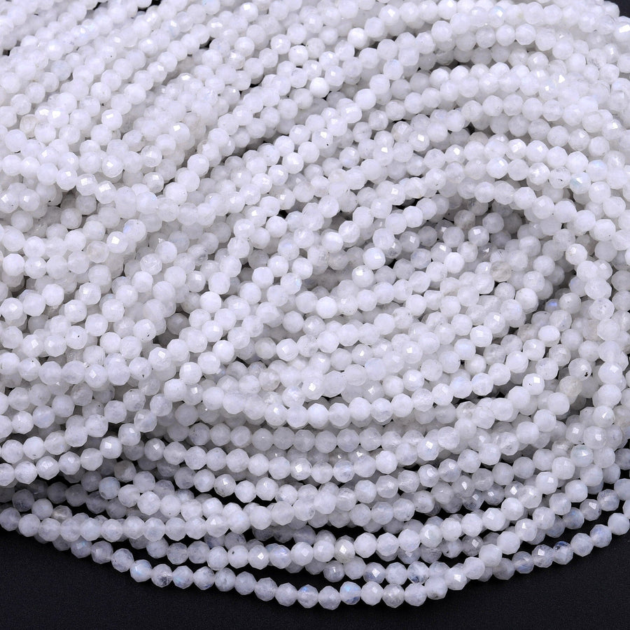 White Rainbow Moonstone 2mm 3mm 4mm 5mm Faceted Round Beads 16" Strand