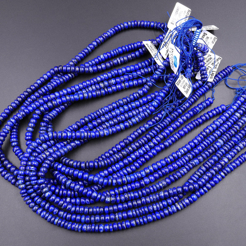 Natural Lapis 6mm 8mm 10mm Rondelle Beads 16" Strand