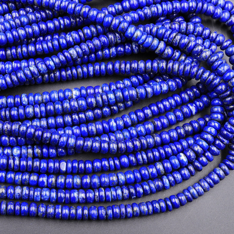Natural Lapis 6mm 8mm 10mm Rondelle Beads 16" Strand