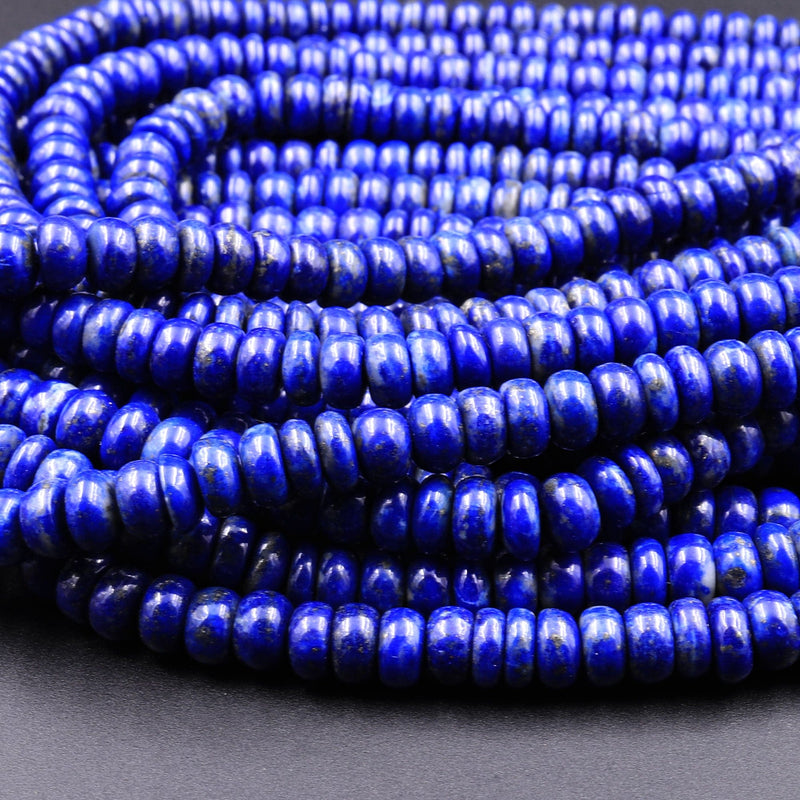 Natural Lapis 6mm 8mm 10mm Rondelle Beads 16" Strand