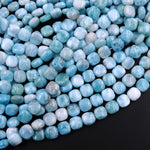 AA Natural Blue Larimar Square 8mm 10mm Beads Puffy Cushion High Quality Genuine Blue Larimar Gemstone Good For Earrings 16" Strand