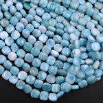 AA Natural Blue Larimar Square 8mm 10mm Beads Puffy Cushion High Quality Genuine Blue Larimar Gemstone Good For Earrings 16" Strand