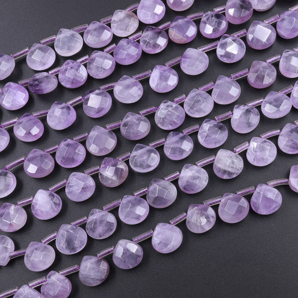 Natural Amethyst Faceted Teardrop Beads 9mm Faceted Flat Pear Beads Good for Earrings Match Stone Pair Purple Gemstone Earring 16" Strand