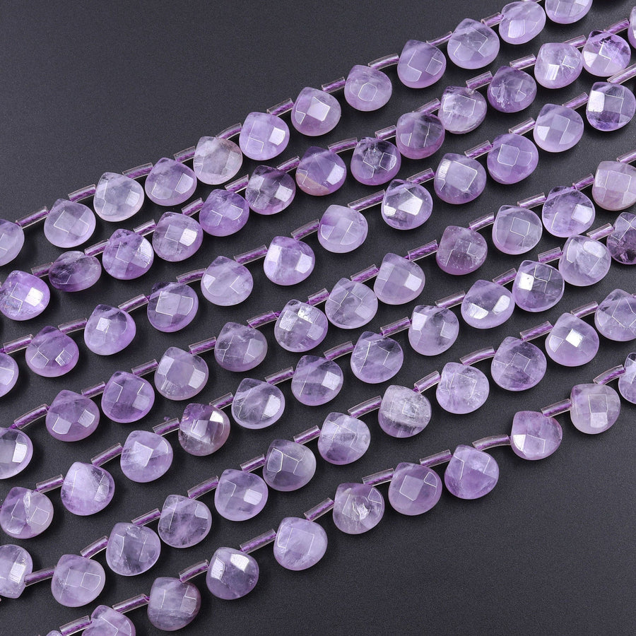 Natural Amethyst Faceted Teardrop Beads 9mm Faceted Flat Pear Beads Good for Earrings Match Stone Pair Purple Gemstone Earring 16" Strand