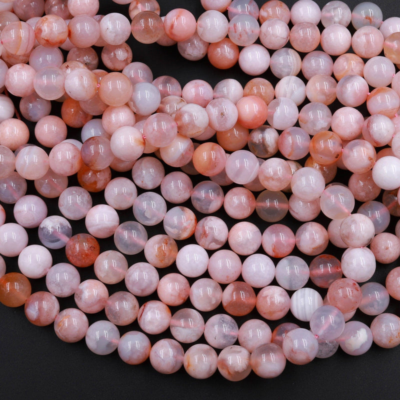 AAA Natural Cherry Blossom Agate Beads 4mm 6mm 8mm 10mm Translucent Pink Peach Creamy White High Polish Beads 15.5" Strand