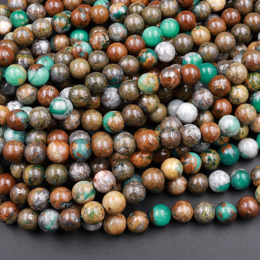 Extremely Rare! Natural Pyrite in African Green Jade 6mm 8mm 10mm Round Beads 15.5" Strand