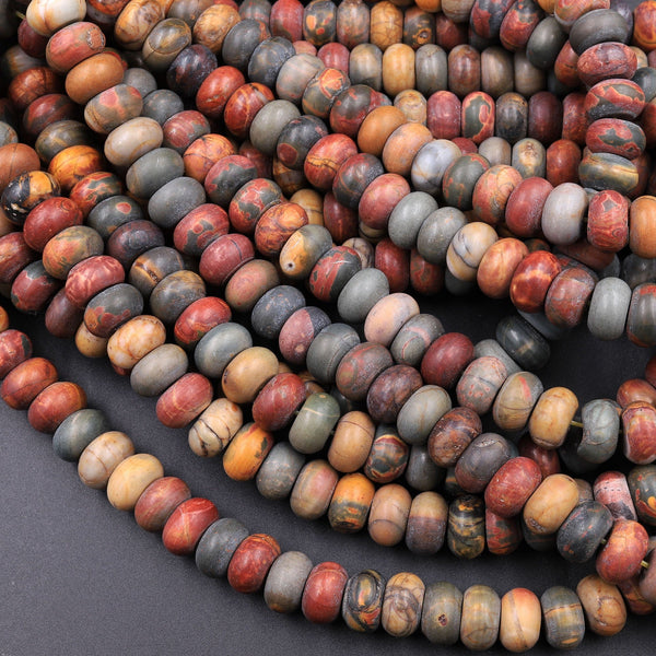 Red Creek Jasper Large Matte Rondelle Bead 10mm 12mm Red Green Yellow Brown Natural Cherry Creek Multi Color Picasso Jasper 16" Strand