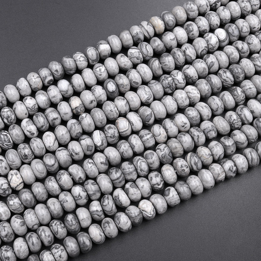 Gray Crazy Lace Jasper Aka Map Stone Jasper 6mm 8mm 10mm Rondelle Beads 16" Strand