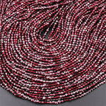 Faceted Natural Red Garnet Coin Beads 2mm 3mm Flat Disc Dazzling Micro Diamond Cut 15.5" Strand