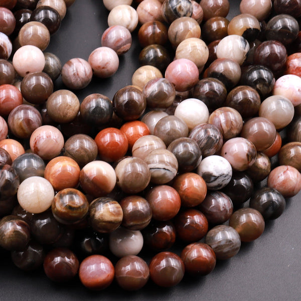 Natural Petrified Wood Beads 6mm 8mm 10mm Round Beads Earthy Brown Tan Gray Red Gemstone 15.5" Strand
