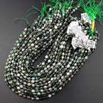Real Genuine Natural Green Emerald Rounded 6mm 8mm Beads Faceted Energy Prism Double Terminated Point Cut 15.5" Strand