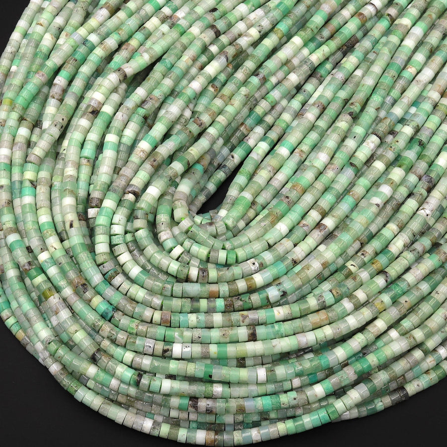 Natural Australian Green Chrysoprase 4mm Heishi Rondelle Beads 15.5" Strand