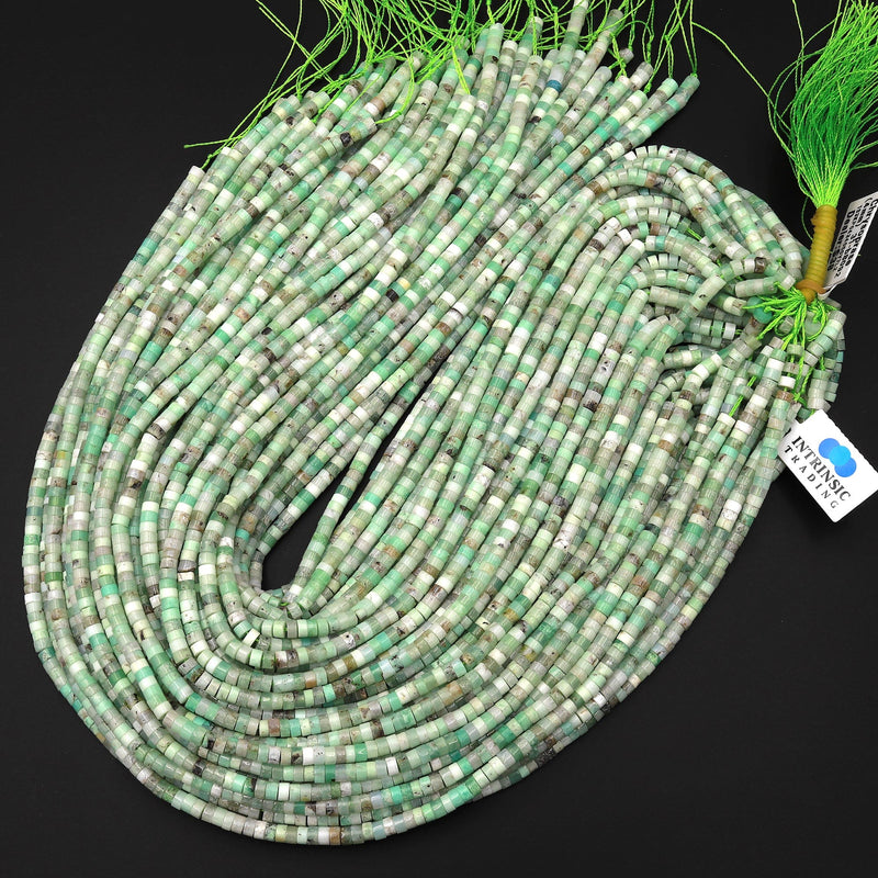 Natural Australian Green Chrysoprase 4mm Heishi Rondelle Beads 15.5" Strand