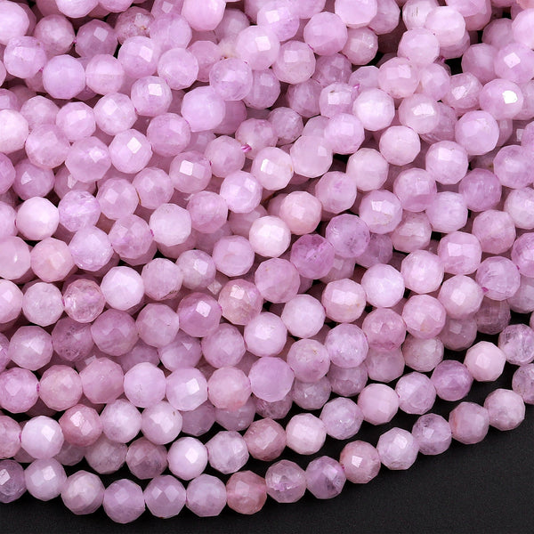 Natural Kunzite Faceted 2mm 3mm 4mm 5mm 6mm Round Beads Laser Diamond Cut Real Genuine Violet Purple Kunzite Gemstone 15.5" Strand