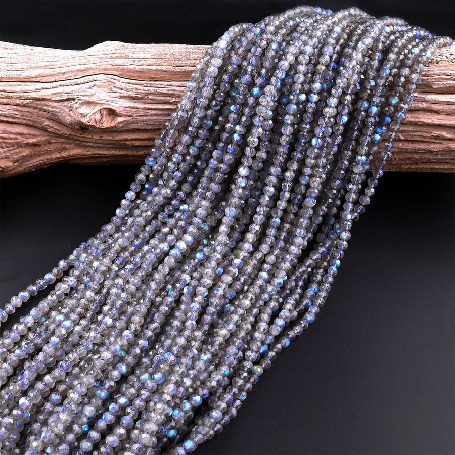 AAA Micro Faceted Labradorite 3mm 4mm 6mm Round Beads 15.5" Strand