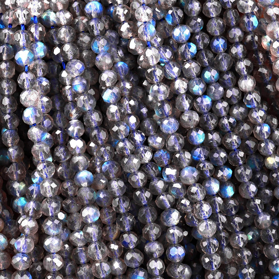 AAA Micro Faceted Labradorite 3mm 4mm 6mm Round Beads 15.5" Strand
