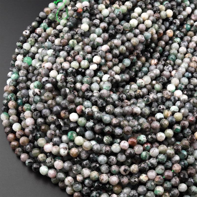 Real Genuine Natural Green Emerald Gemstone Faceted 4mm 5mm Round Beads Laser Diamond Cut Gemstone May Birthstone 15.5" Strand