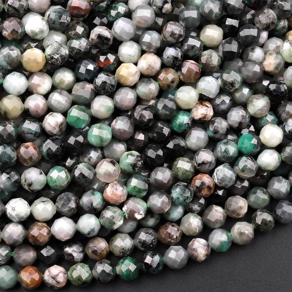 Real Genuine Natural Green Emerald Gemstone Faceted 4mm 5mm Round Beads Laser Diamond Cut Gemstone May Birthstone 15.5" Strand