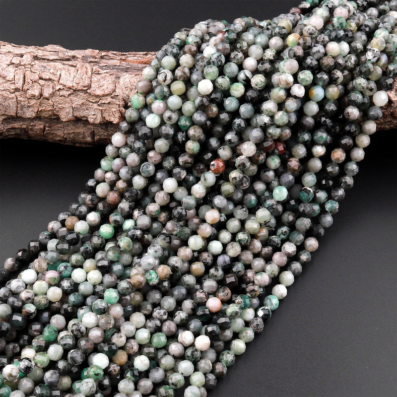 Real Genuine Natural Green Emerald Gemstone Faceted 4mm 5mm Round Beads Laser Diamond Cut Gemstone May Birthstone 15.5" Strand