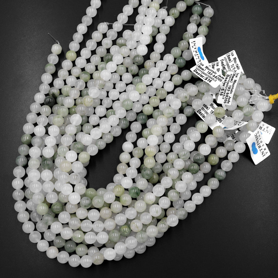 ice planted jade price Natural Ice Mountain Jade 6mm 8mm 10mm Smooth Round Beads Real Genuine Natural Green Jade 15.5" Strand 8mm