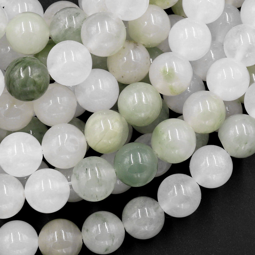 Natural Ice Mountain Jade 6mm 8mm 10mm Smooth Round Beads Real Genuine Natural Green Jade 15.5" Strand