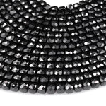Natural Black Spinel Faceted 2mm 3mm 4mm Cube Beads Micro Faceted Laser Diamond Cut 15.5" Strand