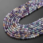 AAA Sparkling Natural Rainbow Fluorite Faceted 3mm 4mm 5mm Round Beads Purple Green Gemstone 15.5" Strand