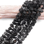 Rough Raw Natural Black Tourmaline Beads Nugget Short Chunky Real Genuine Black Tourmaline Crystal Gemstones Tube 15.5" Strand