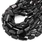 Drilled Raw Rough Natural Black Tourmaline Beads Nugget Gemstones Tube 15.5" Strand