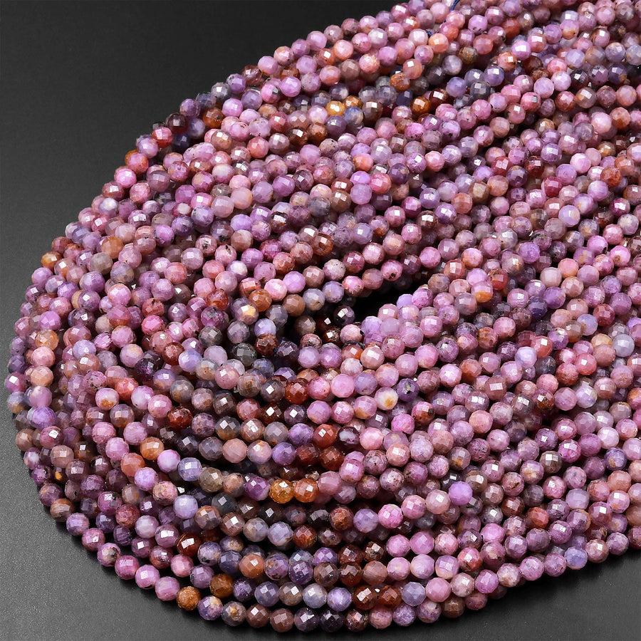 Genuine Natural Purple Pink Ruby Gemstone Micro Faceted 4mm 5mm Round Beads 15.5" Strand