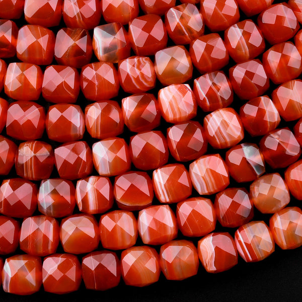 Faceted Natural Red Agate 6mm 8mm Faceted Cube Beads 15.5" Strand