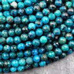 Real Genuine Shattuckite Beads Faceted Round 6mm Rare Natural Blue Azurite Malachite Chrysocolla Gemstone From Congo 15.5" Strand