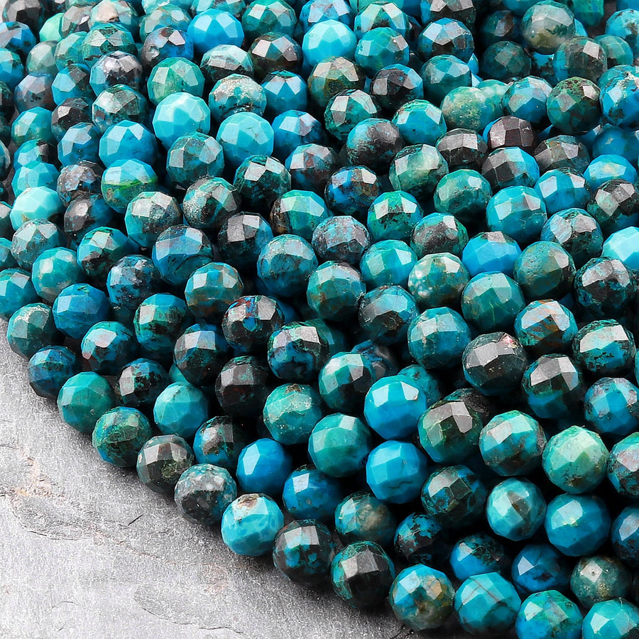 Real Genuine Shattuckite Beads Faceted Round 6mm Rare Natural Blue Azurite Malachite Chrysocolla Gemstone From Congo 15.5" Strand