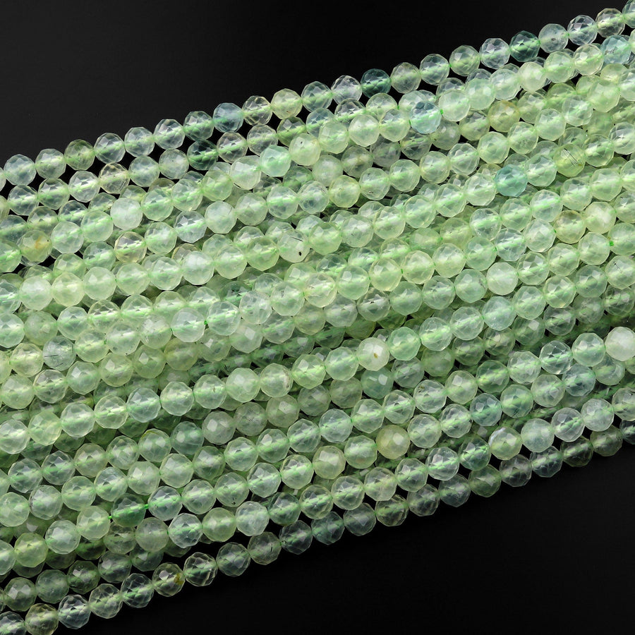 AAA Micro Faceted Natural Green Prehnite Round Beads 2mm 4mm 6mm 15.5" Strand