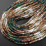 Micro Faceted Multicolor Mixed Gemstone Round Beads 4mm Chrysocolla Turquoise Green Opal 15.5" Strand