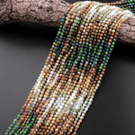Micro Faceted Multicolor Mixed Gemstone Round Beads 4mm Chrysocolla Turquoise Green Opal 15.5" Strand