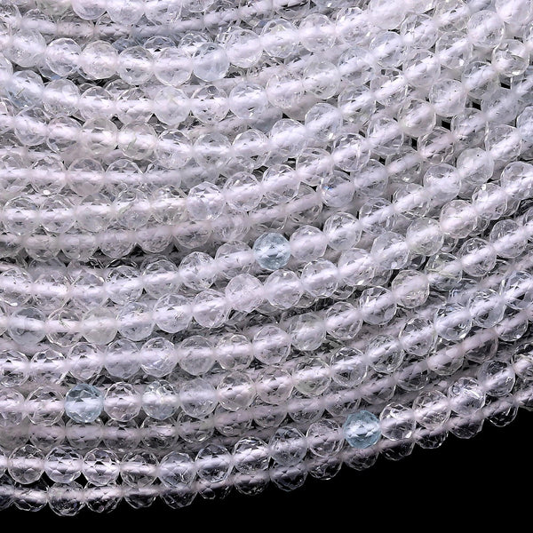 Micro Faceted Natural White Topaz 3mm 4mm 5mm 6mm Round Beads Gemstone 15.5" Strand