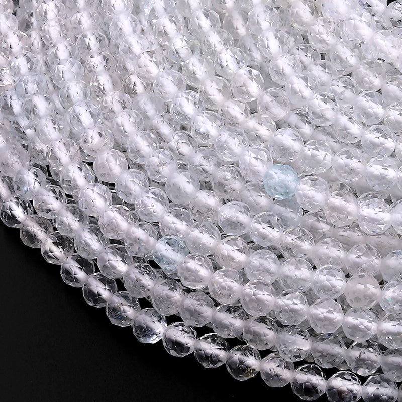 Micro Faceted Natural White Topaz 3mm 4mm 5mm 6mm Round Beads Gemstone 15.5" Strand