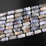 Natural Dendritic Opal Beads Faceted Flat Long Rectangle 15.5" Strand