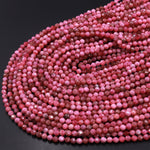 Micro Faceted Natural Pink Red Thulite 3mm 4mm Round Beads Diamond Cut Gemstone From Norway 15.5" Strand