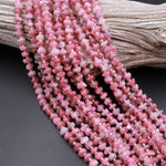 Natural Pink Tourmaline Beads 6mm 8mm Freeform Center Drilled Rondelle Disc Organic Cut Nuggets 15.5" Strand