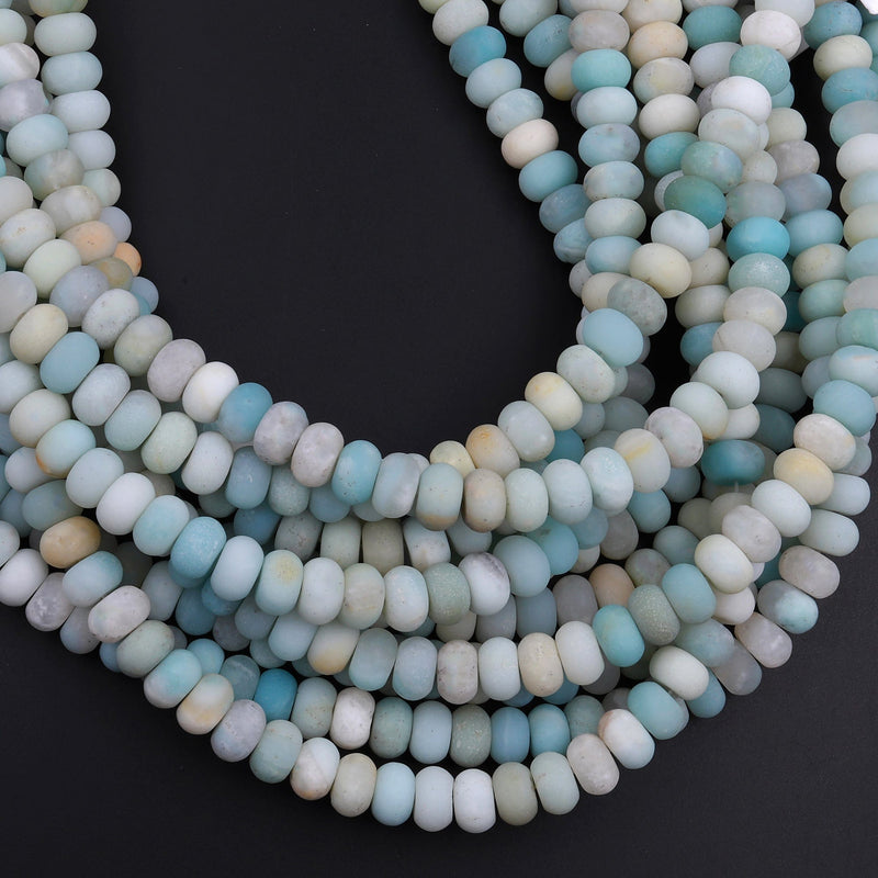 Matte Amazonite Rondelle 8mm Beads Natural MultiColor Blue Green Yellow Red Amazonite 16" Strand