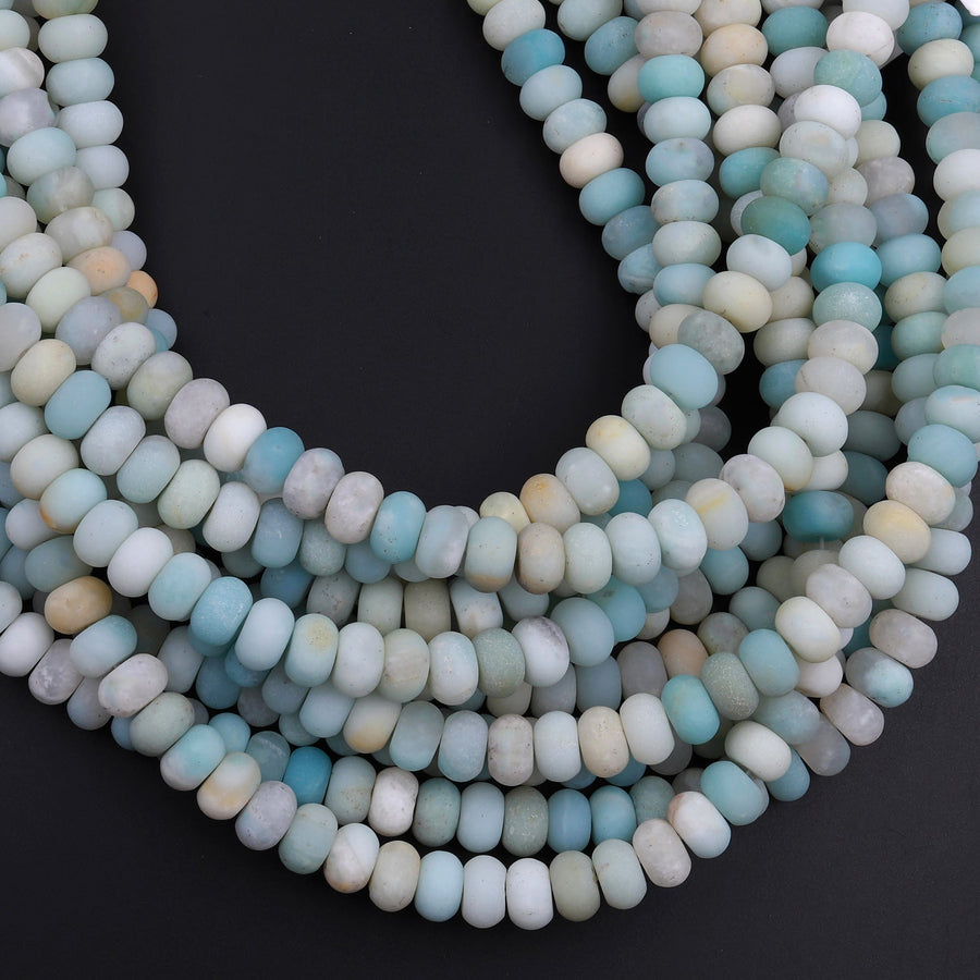 Matte Amazonite Rondelle 8mm Beads Natural MultiColor Blue Green Yellow Red Amazonite 16" Strand