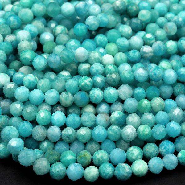 Russian Amazonite Faceted Round Beads 4mm 6mm 8mm Micro Faceted  Stunning Natural Sea Blue Green Laser Diamond Cut Gemstone 16" Strand