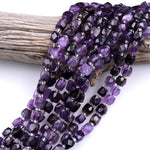 Natural Purple Amethyst Faceted 9mm 10mm Dice Cube Square Beads 15.5" Strand