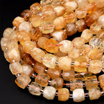 Natural Golden Citrine Faceted 8mm 10mm Dice Cube Square Beads 15.5" Strand