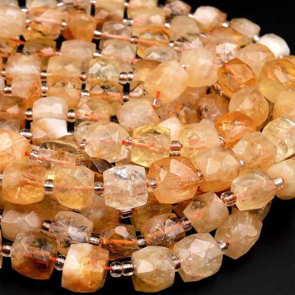 Natural Golden Citrine Faceted 8mm 10mm Dice Cube Square Beads 15.5" Strand