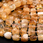 Natural Golden Citrine Faceted 8mm 10mm Dice Cube Square Beads 15.5" Strand